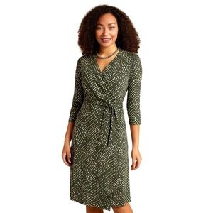 En Focus Studio Green Wrap Dress Women's 14 Graphic Print Workwear Flattering